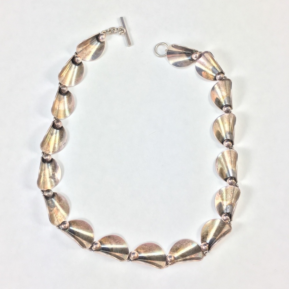 HOST PICK! Vintage Silver Calla Lily Choker Necklace, by N.E. From, MCM, 15-18" - Picture 12 of 17
